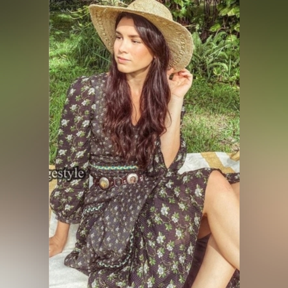 Anthropologie KAROLINE Floral Braided Maxi Dress